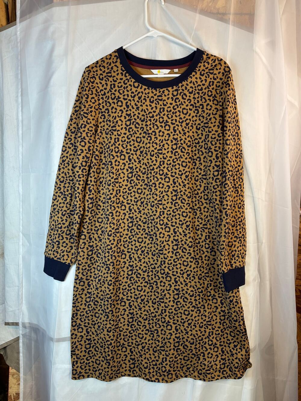 Boden Long Sleeve Leopard Print Shirt Dress Size 12